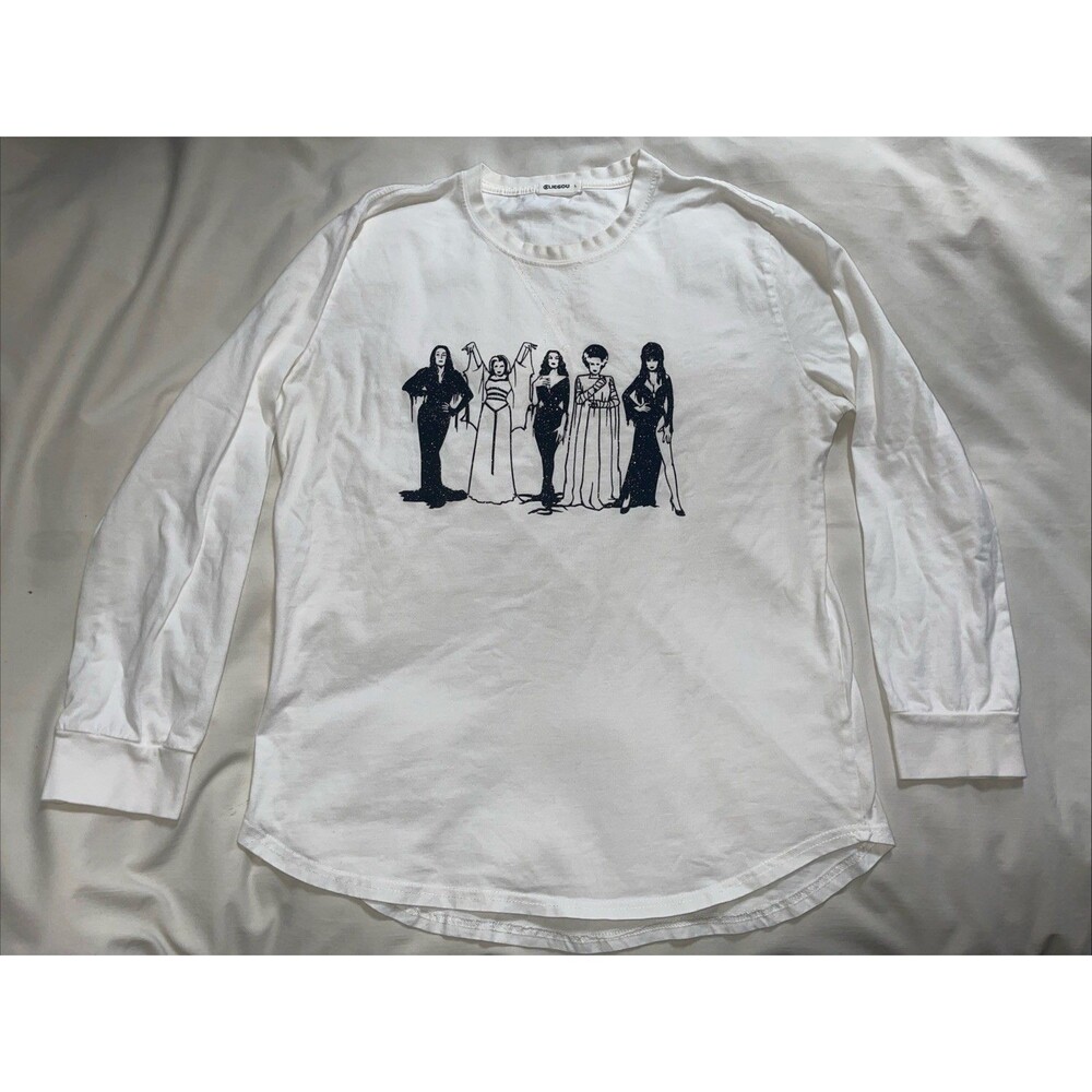 Kliegou White Long Sleeve Goth Babes Shirt Elvira Vampira Morticia Munsters